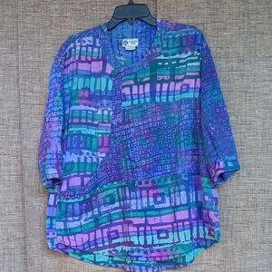 Colorful Geometric Patterned Assymmetric Blouse